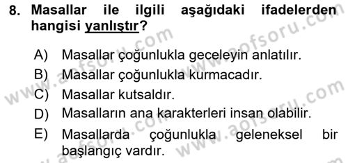 Halk Masalları Dersi 2025 - 2026 Yılı (Vize) Ara Sınav Soruları 8. Soru