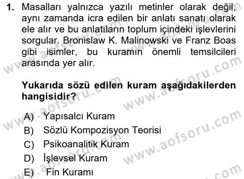Halk Masalları Dersi 2025 - 2026 Yılı (Final) Dönem Sonu Sınav Soruları 1. Soru