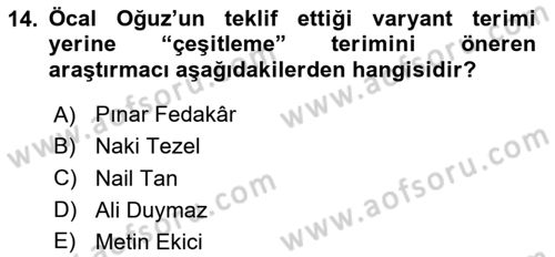 Halk Masalları Dersi 2025 - 2026 Yılı (Final) Dönem Sonu Sınav Soruları 14. Soru
