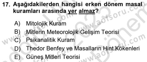 Halk Masalları Dersi 2025 - 2026 Yılı (Final) Dönem Sonu Sınav Soruları 17. Soru