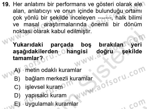 Halk Masalları Dersi 2025 - 2026 Yılı (Final) Dönem Sonu Sınav Soruları 19. Soru