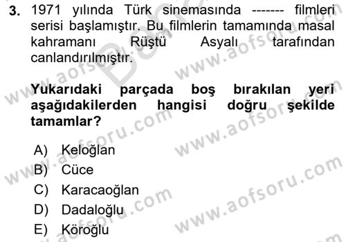 Halk Masalları Dersi 2025 - 2026 Yılı (Final) Dönem Sonu Sınav Soruları 3. Soru