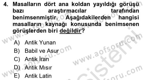 Halk Masalları Dersi 2025 - 2026 Yılı (Final) Dönem Sonu Sınav Soruları 4. Soru