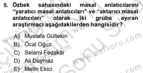 Halk Masalları Dersi 2025 - 2026 Yılı (Final) Dönem Sonu Sınav Soruları 5. Soru