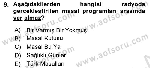 Halk Masalları Dersi 2025 - 2026 Yılı (Final) Dönem Sonu Sınav Soruları 9. Soru