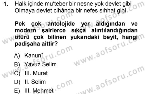 XVI. Yüzyıl Türk Edebiyatı Dersi 2012 - 2013 Yılı (Vize) Ara Sınav Soruları 1. Soru