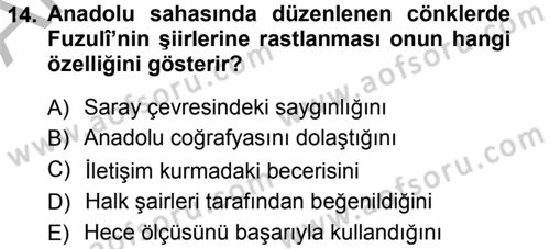 XVI. Yüzyıl Türk Edebiyatı Dersi 2012 - 2013 Yılı (Vize) Ara Sınav Soruları 14. Soru