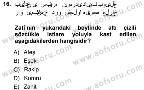 XVI. Yüzyıl Türk Edebiyatı Dersi 2012 - 2013 Yılı (Vize) Ara Sınav Soruları 16. Soru