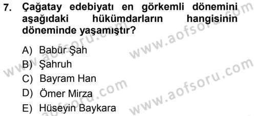 XVI. Yüzyıl Türk Edebiyatı Dersi 2012 - 2013 Yılı (Vize) Ara Sınav Soruları 7. Soru