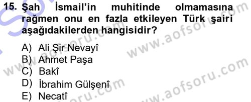 XVI. Yüzyıl Türk Edebiyatı Dersi 2012 - 2013 Yılı (Final) Dönem Sonu Sınav Soruları 15. Soru