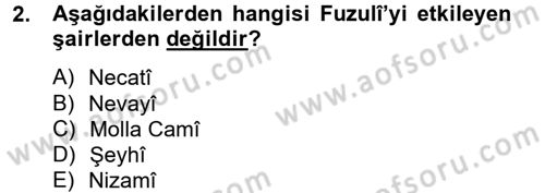 XVI. Yüzyıl Türk Edebiyatı Dersi 2012 - 2013 Yılı (Final) Dönem Sonu Sınav Soruları 2. Soru