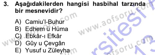 XVI. Yüzyıl Türk Edebiyatı Dersi 2012 - 2013 Yılı (Final) Dönem Sonu Sınav Soruları 3. Soru