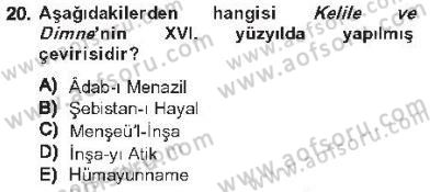 XVI. Yüzyıl Türk Edebiyatı Dersi 2012 - 2013 Yılı Tek Ders Sınav Soruları 20. Soru