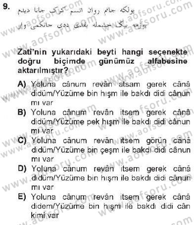 XVI. Yüzyıl Türk Edebiyatı Dersi 2012 - 2013 Yılı Tek Ders Sınav Soruları 9. Soru