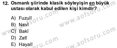 XVI. Yüzyıl Türk Edebiyatı Dersi 2013 - 2014 Yılı (Vize) Ara Sınav Soruları 12. Soru