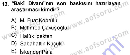 XVI. Yüzyıl Türk Edebiyatı Dersi Ara Sınavı Deneme Sınav Soruları 13. Soru