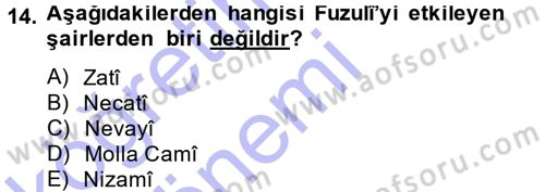 XVI. Yüzyıl Türk Edebiyatı Dersi Ara Sınavı Deneme Sınav Soruları 14. Soru