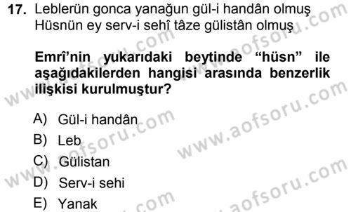 XVI. Yüzyıl Türk Edebiyatı Dersi Ara Sınavı Deneme Sınav Soruları 17. Soru