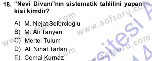 XVI. Yüzyıl Türk Edebiyatı Dersi Ara Sınavı Deneme Sınav Soruları 18. Soru