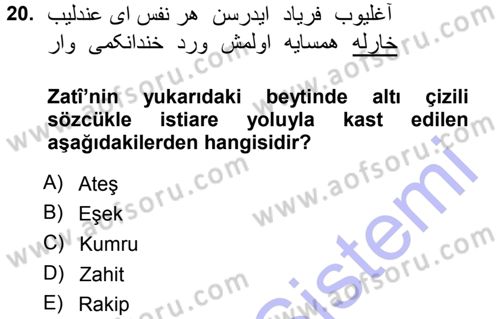 XVI. Yüzyıl Türk Edebiyatı Dersi Ara Sınavı Deneme Sınav Soruları 20. Soru