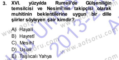 XVI. Yüzyıl Türk Edebiyatı Dersi Ara Sınavı Deneme Sınav Soruları 3. Soru