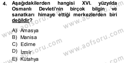 XVI. Yüzyıl Türk Edebiyatı Dersi Ara Sınavı Deneme Sınav Soruları 4. Soru