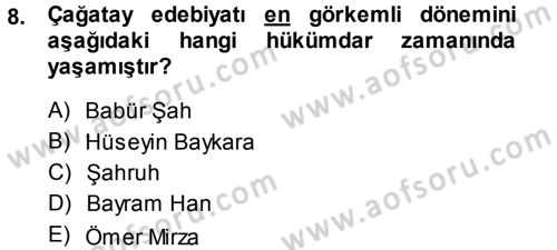 XVI. Yüzyıl Türk Edebiyatı Dersi Ara Sınavı Deneme Sınav Soruları 8. Soru