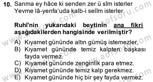 XVI. Yüzyıl Türk Edebiyatı Dersi 2013 - 2014 Yılı (Final) Dönem Sonu Sınav Soruları 10. Soru