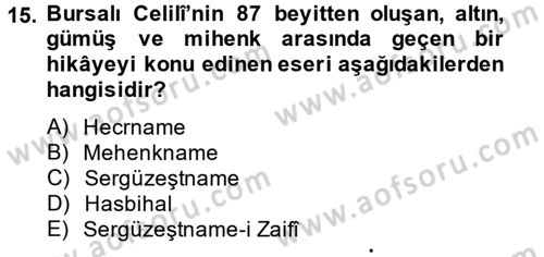 XVI. Yüzyıl Türk Edebiyatı Dersi 2013 - 2014 Yılı (Final) Dönem Sonu Sınav Soruları 15. Soru