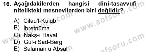XVI. Yüzyıl Türk Edebiyatı Dersi 2013 - 2014 Yılı (Final) Dönem Sonu Sınav Soruları 16. Soru
