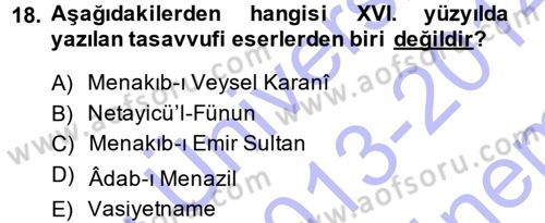 XVI. Yüzyıl Türk Edebiyatı Dersi 2013 - 2014 Yılı (Final) Dönem Sonu Sınav Soruları 18. Soru