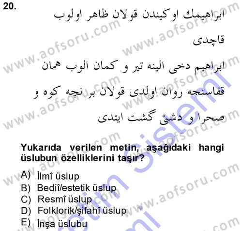 XVI. Yüzyıl Türk Edebiyatı Dersi 2013 - 2014 Yılı (Final) Dönem Sonu Sınav Soruları 20. Soru