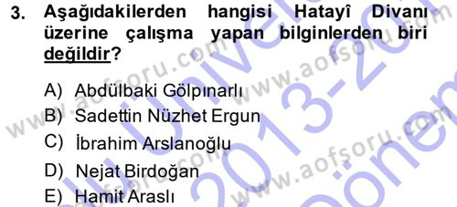XVI. Yüzyıl Türk Edebiyatı Dersi 2013 - 2014 Yılı (Final) Dönem Sonu Sınav Soruları 3. Soru