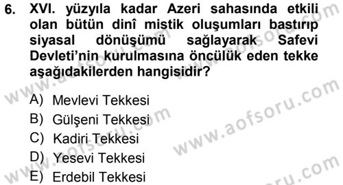 XVI. Yüzyıl Türk Edebiyatı Dersi 2013 - 2014 Yılı Tek Ders Sınav Soruları 6. Soru