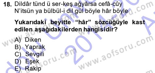 XVI. Yüzyıl Türk Edebiyatı Dersi Ara Sınavı Deneme Sınav Soruları 18. Soru