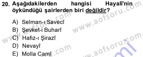 XVI. Yüzyıl Türk Edebiyatı Dersi Ara Sınavı Deneme Sınav Soruları 20. Soru