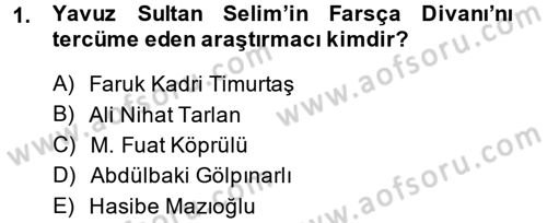 XVI. Yüzyıl Türk Edebiyatı Dersi 2014 - 2015 Yılı (Final) Dönem Sonu Sınav Soruları 1. Soru