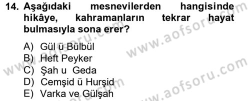 XVI. Yüzyıl Türk Edebiyatı Dersi 2014 - 2015 Yılı (Final) Dönem Sonu Sınav Soruları 14. Soru