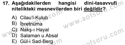 XVI. Yüzyıl Türk Edebiyatı Dersi 2014 - 2015 Yılı (Final) Dönem Sonu Sınav Soruları 17. Soru