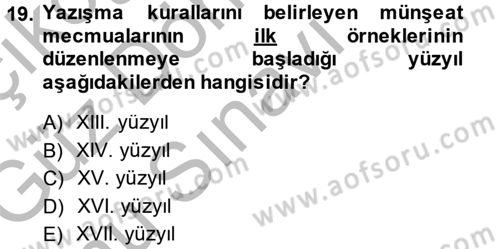 XVI. Yüzyıl Türk Edebiyatı Dersi 2014 - 2015 Yılı (Final) Dönem Sonu Sınav Soruları 19. Soru