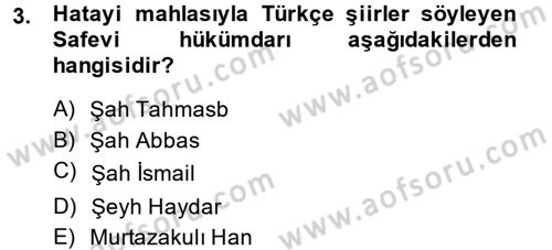 XVI. Yüzyıl Türk Edebiyatı Dersi 2014 - 2015 Yılı (Final) Dönem Sonu Sınav Soruları 3. Soru