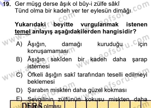 XVI. Yüzyıl Türk Edebiyatı Dersi 2015 - 2016 Yılı (Vize) Ara Sınav Soruları 19. Soru