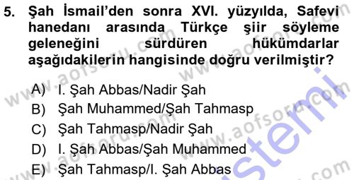 XVI. Yüzyıl Türk Edebiyatı Dersi 2015 - 2016 Yılı (Vize) Ara Sınav Soruları 5. Soru