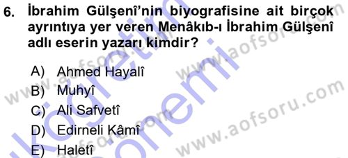 XVI. Yüzyıl Türk Edebiyatı Dersi 2015 - 2016 Yılı (Vize) Ara Sınav Soruları 6. Soru