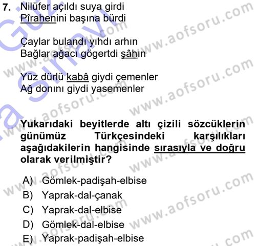 XVI. Yüzyıl Türk Edebiyatı Dersi 2015 - 2016 Yılı (Vize) Ara Sınav Soruları 7. Soru