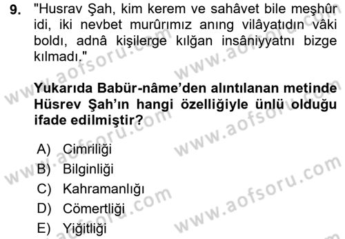XVI. Yüzyıl Türk Edebiyatı Dersi 2015 - 2016 Yılı (Vize) Ara Sınav Soruları 9. Soru