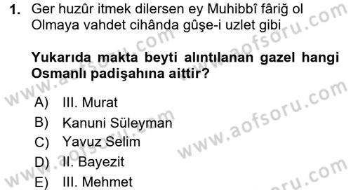 XVI. Yüzyıl Türk Edebiyatı Dersi 2015 - 2016 Yılı (Final) Dönem Sonu Sınav Soruları 1. Soru