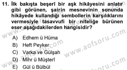 XVI. Yüzyıl Türk Edebiyatı Dersi 2015 - 2016 Yılı (Final) Dönem Sonu Sınav Soruları 11. Soru