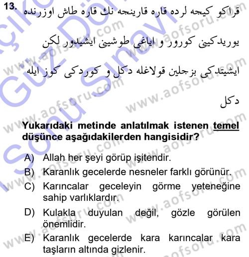 XVI. Yüzyıl Türk Edebiyatı Dersi 2015 - 2016 Yılı (Final) Dönem Sonu Sınav Soruları 13. Soru