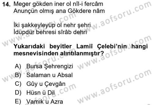 XVI. Yüzyıl Türk Edebiyatı Dersi 2015 - 2016 Yılı (Final) Dönem Sonu Sınav Soruları 14. Soru